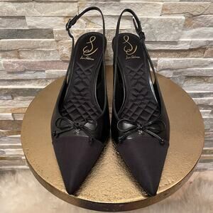 Sam Edelman Black Willette Slingback Heels | Cap Toe, Bow, Block Heel, New NWOB
